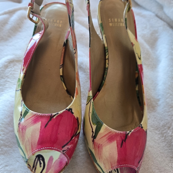 Stuart Weitzman Wedge  Women's Floral Peep-Toe Heels 8.5 - Picture 1 of 9
